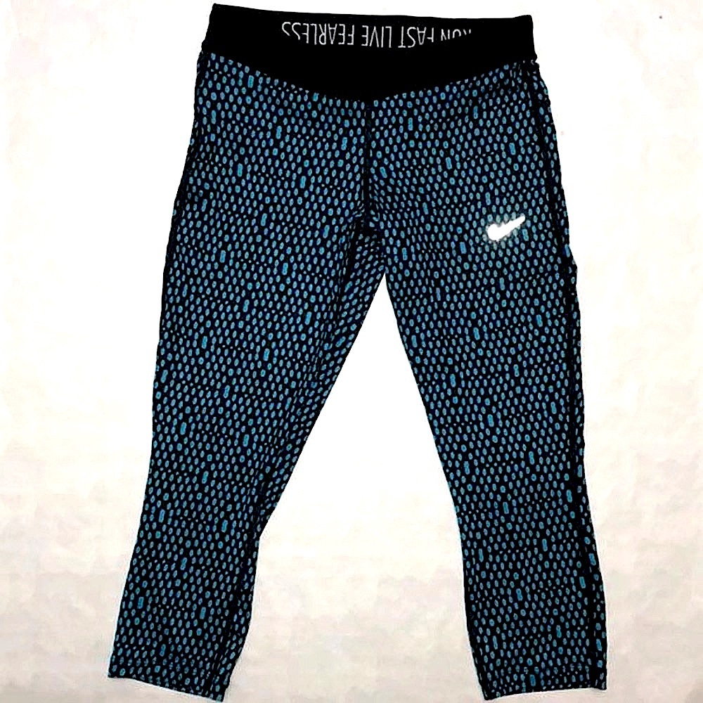 Nike Running Pants Womens Medium Capri Drifit Blue Polka dots Legging